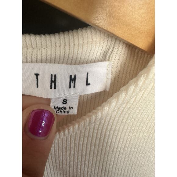 THML blouse With Cream Ribbed Body Orange Floral Balloon Sleeves - Size Small - Picture 2 of 8